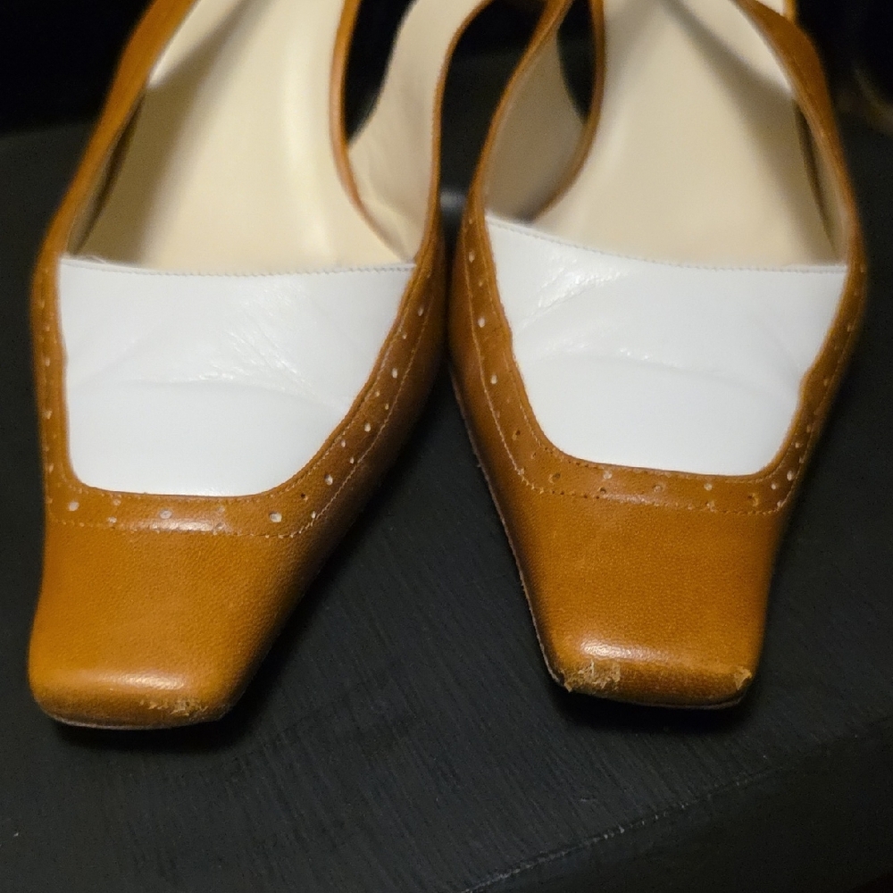 Elegant Tan and White Women's Heels - Picture 6 of 10